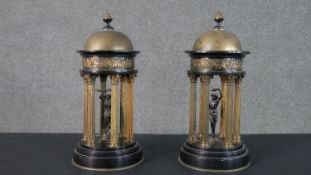 A pair of Grand Tour black marble, slate and omalous colonnade temple of Diana models. The