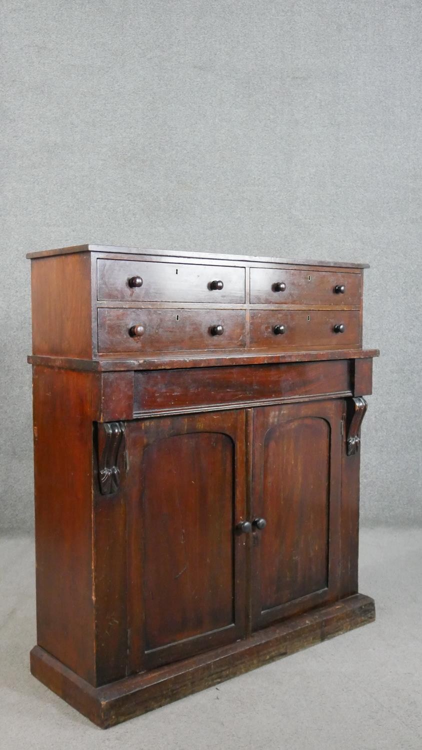 A Victorian mahogany chiffonier, surmounted by a section with two pairs of short drawers, over a - Image 6 of 6