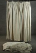 Two pairs of fully lined cream silk mix velour curtains. (cream) H.177 W.210cm.