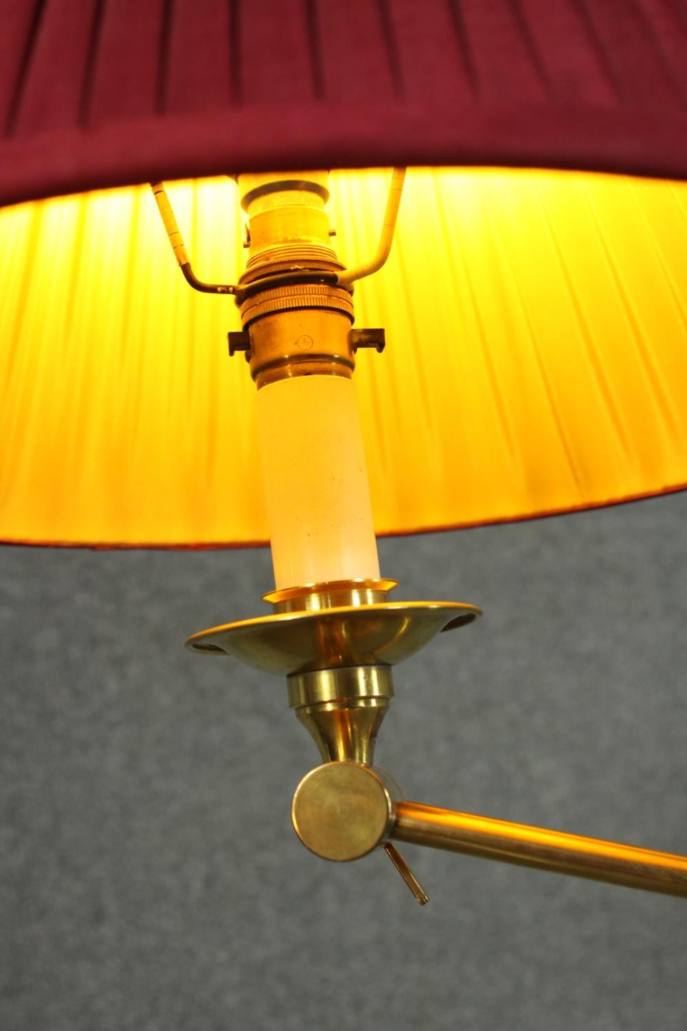 Two adjustable brass floor lamps, one with an extending arm and circular base and the other - Image 12 of 12