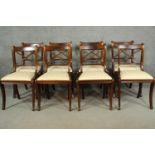 A set of eight Regency style mahogany dining chairs, with X back, above cream upholstered drop in