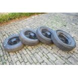 A set of four 1958 Maserati 3500 GT Borrani steel painted wire wheels, size 6.50 L-16 (This item
