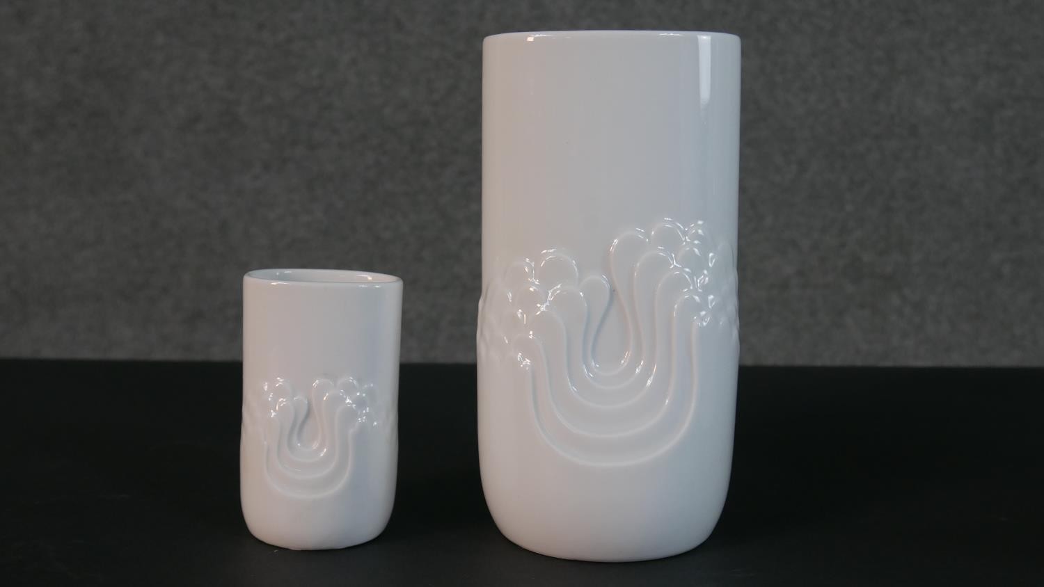 A collection of six white glaze ceramic Bavarian and German mid century vases, including Rosenthal - Image 2 of 9