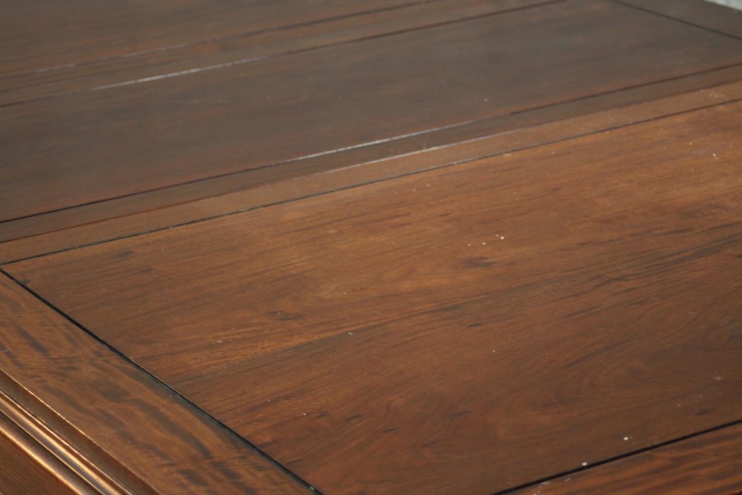 A late 20th century Chinese rosewood dining table, with a rectangular top and two additional leaves, - Image 8 of 14