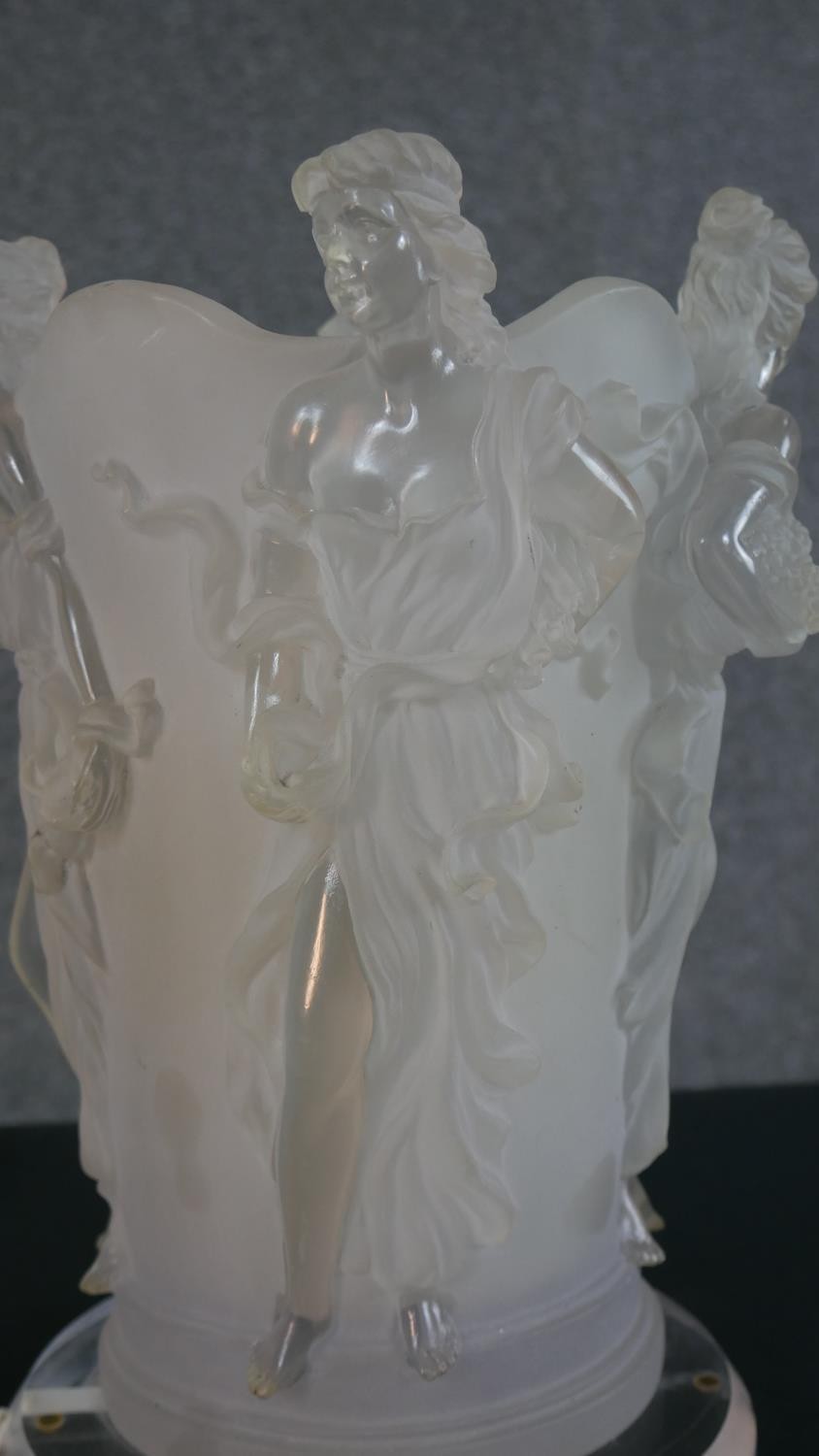 An Art Deco design reproduction 'Four Graces' opaque moulded table lamp, by Widdop Bingham & Co. H. - Image 4 of 6