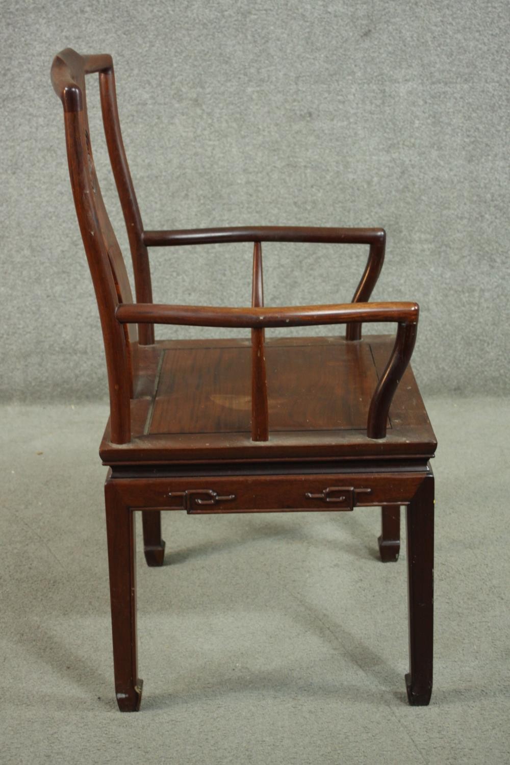 A set of eight late 20th century Chinese rosewood dining chairs including two carvers and six side - Image 9 of 11
