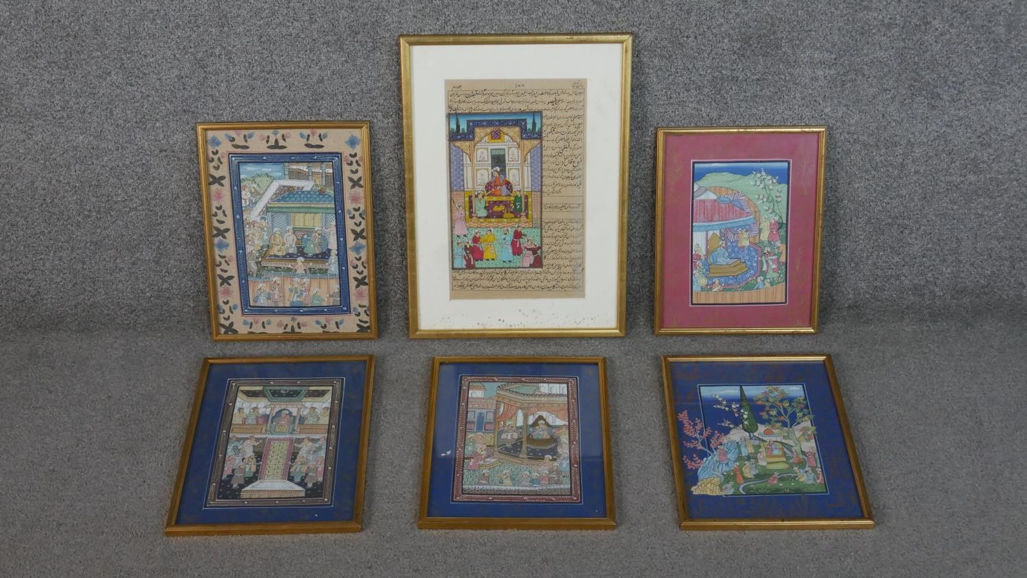 Six framed and glazed 20th century Indian gouache on paper of various courtroom scenes. H.45 W. - Image 2 of 11