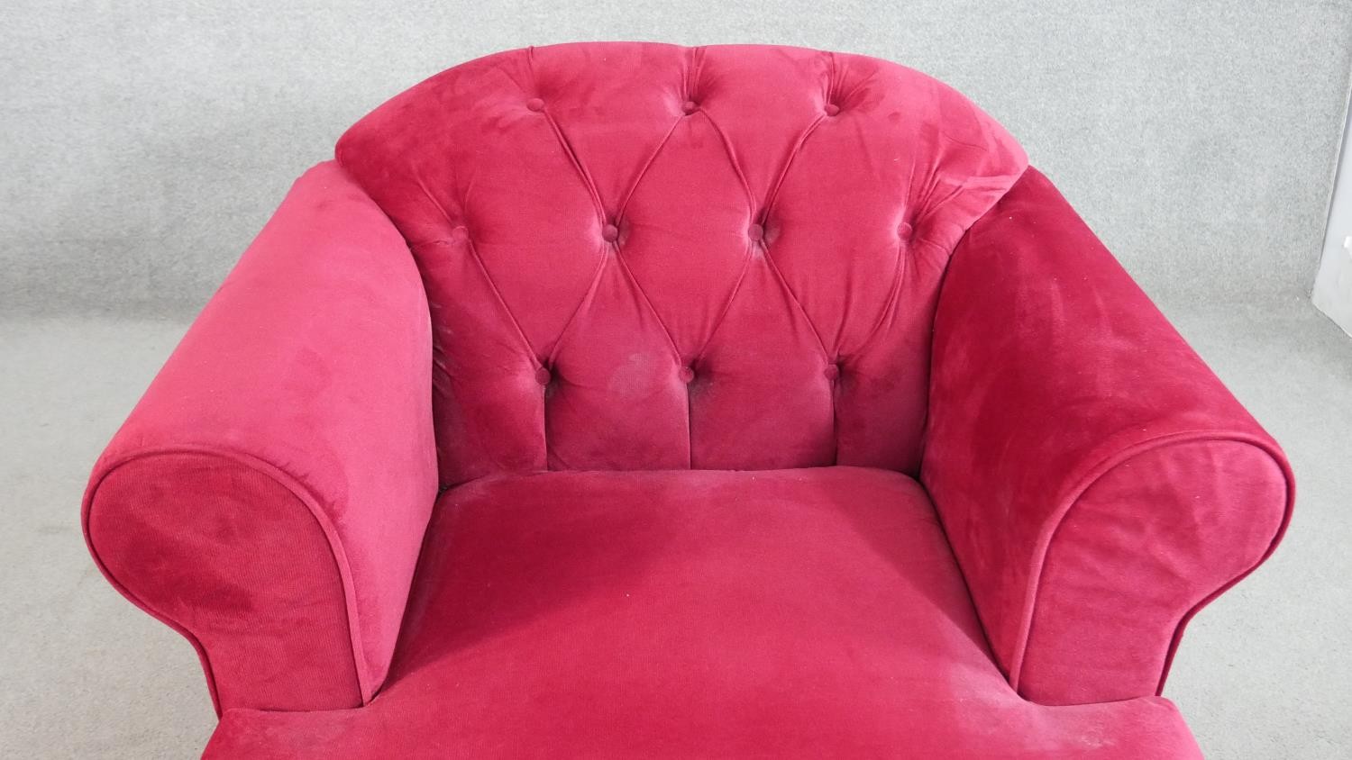 A contemporary Harto armchair, upholstered in crimson suede style fabric, with a buttoned back, - Image 3 of 6