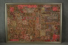 An Indian patchwork and mirror fabric collage. H.153 W.211cm.