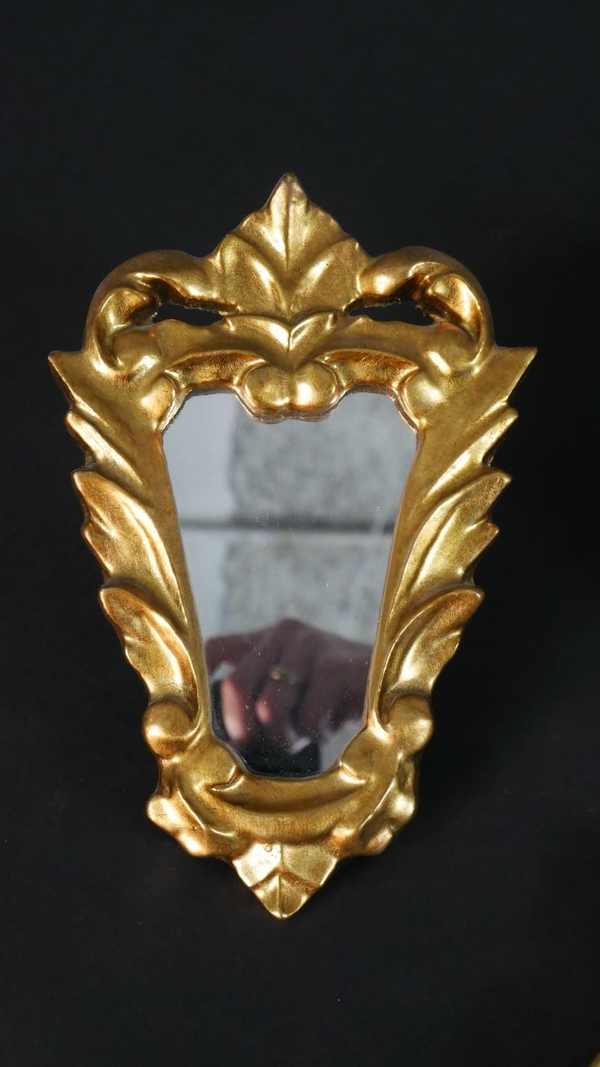 Three gilded gilt wood and gesso framed mirrors with foliate design. H.19 W.14cm (largest) - Image 2 of 5