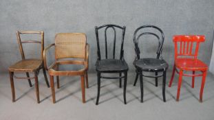 A miscellaneous collection of five bentwood cafe chairs.