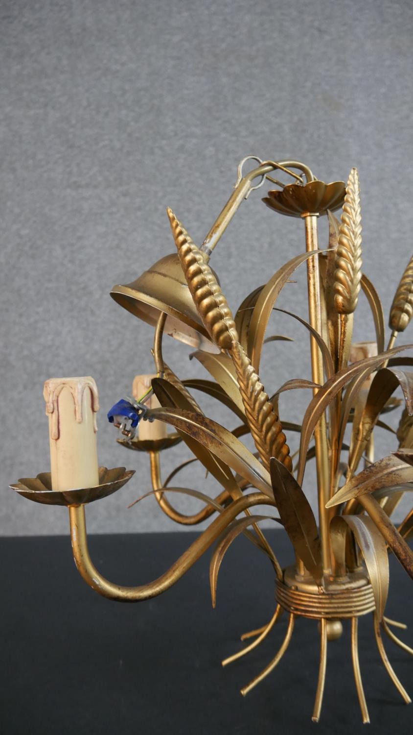 A 20th century gilt metal chandelier, in the form of a wheatsheaf, with five branches. H.48 W.43cm - Image 5 of 6