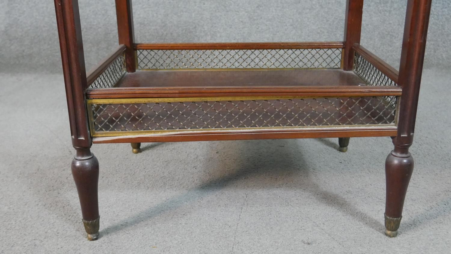 A French Directiore style mahogany gueridon table, with a green marble top, over a single drawer, on - Image 5 of 8