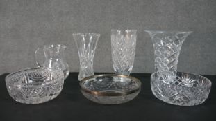 A collection of hand cut cut crystal, including a J.G. Durand fluted crystal vase, stamped to