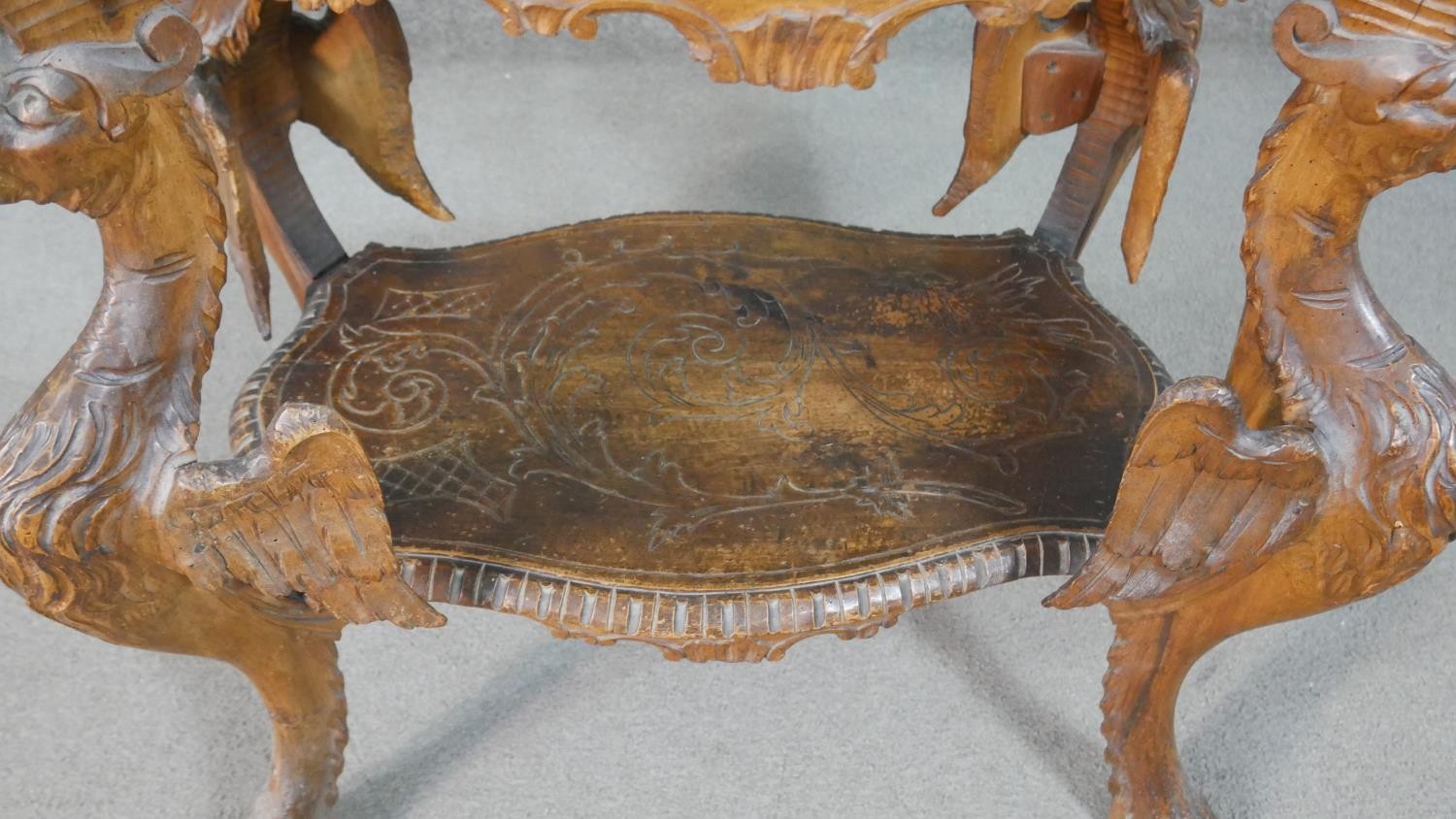 A late 19th century oak occasional table with shaped and carved central medallion raised on - Image 5 of 14