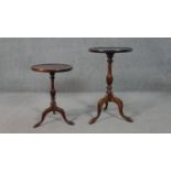 A Georgian style mahogany wine table on tripod cabriole supports along with a similar table. H.64