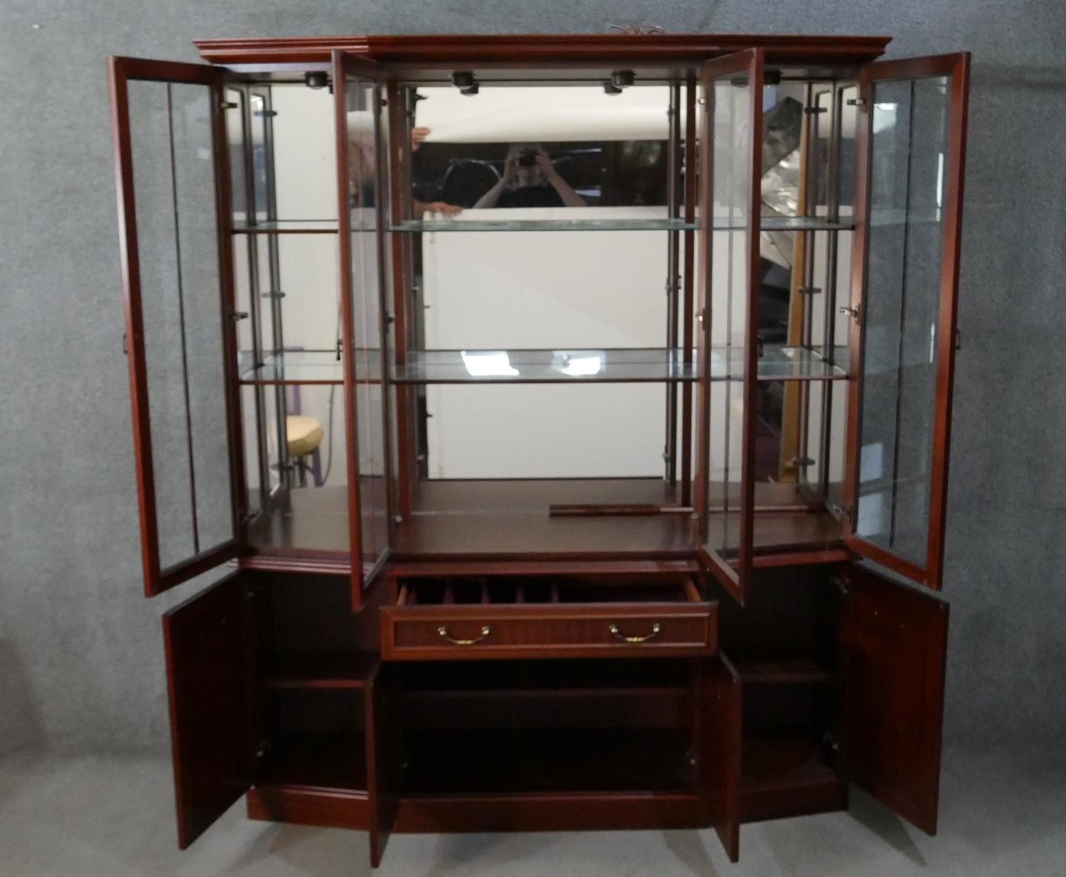 A G-Plan mahogany display cabinet, with four glazed doors, enclosing glass shelves, with a - Image 2 of 8