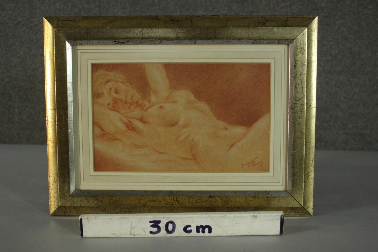 Fortunino Matania (1881-1963)- a framed and glazed pencil and crayon, nude study, signed. H.33 W. - Image 3 of 6