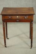 A 19th century mahogany side table with a rectangular top above a single drawer, over a later