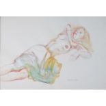 Dina Larot-1942, watercolour and red chalk on paper, reclining female nude, signed and dated 1985.