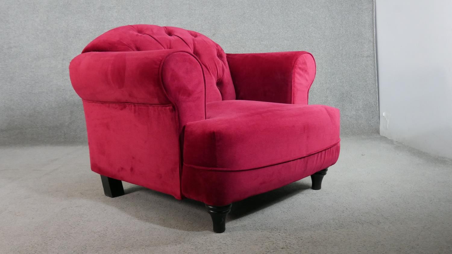 A contemporary Harto armchair, upholstered in crimson suede style fabric, with a buttoned back, - Image 6 of 6