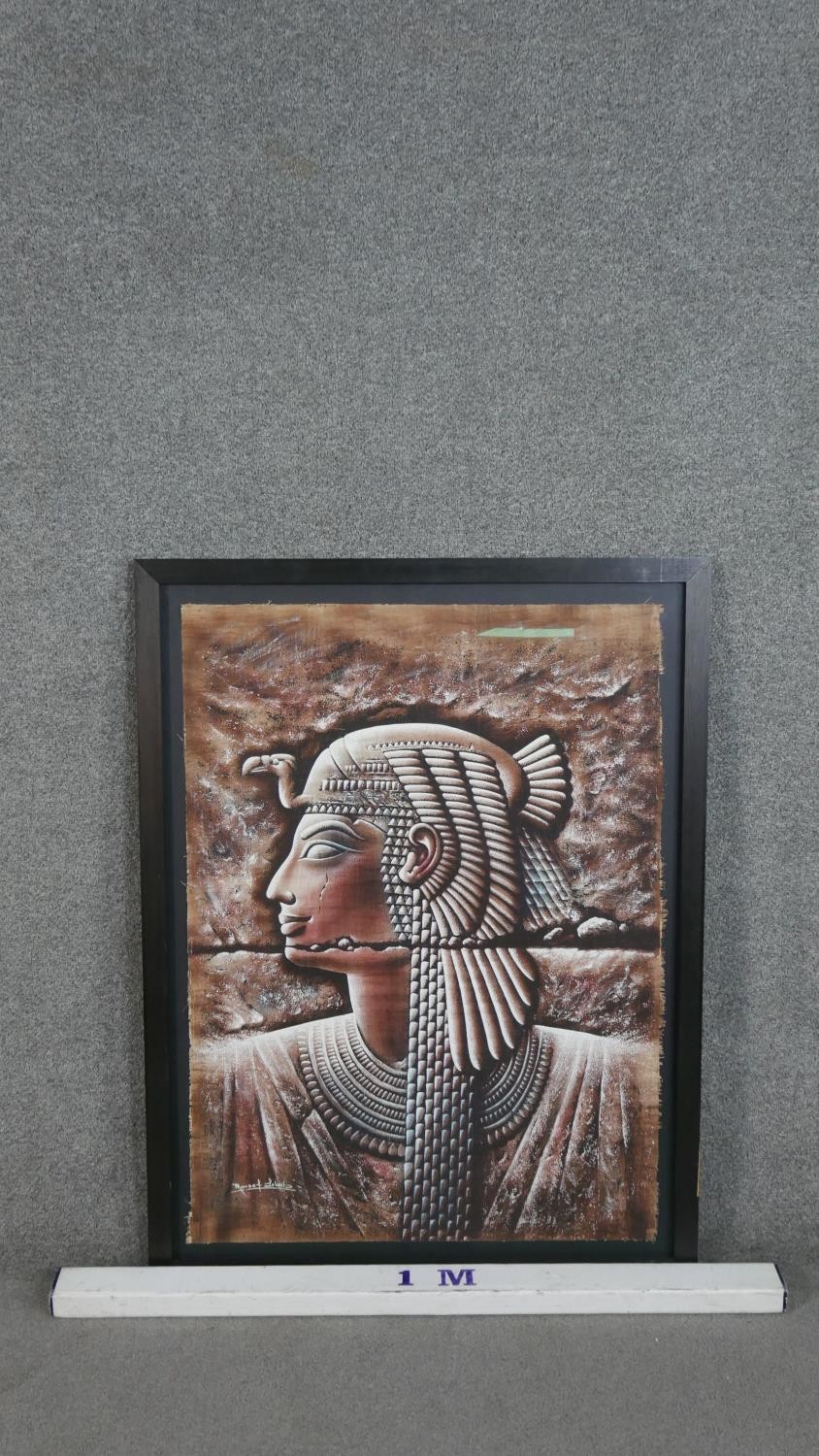 Monsef Labib (Contemporary Egyptian), Ancient Egyptian Study, gouache on papyrus, signed lower left, - Image 3 of 7