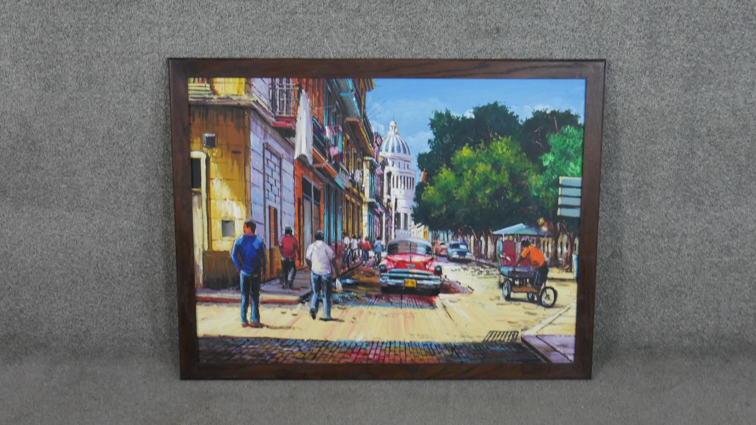 A framed oil on canvas of a Havana Old Town, unsigned. H.67 W.86cm - Image 2 of 5