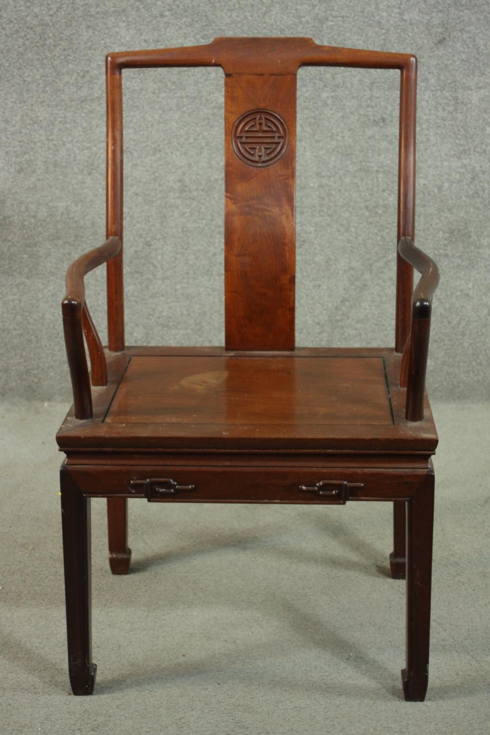 A set of eight late 20th century Chinese rosewood dining chairs including two carvers and six side - Image 7 of 11
