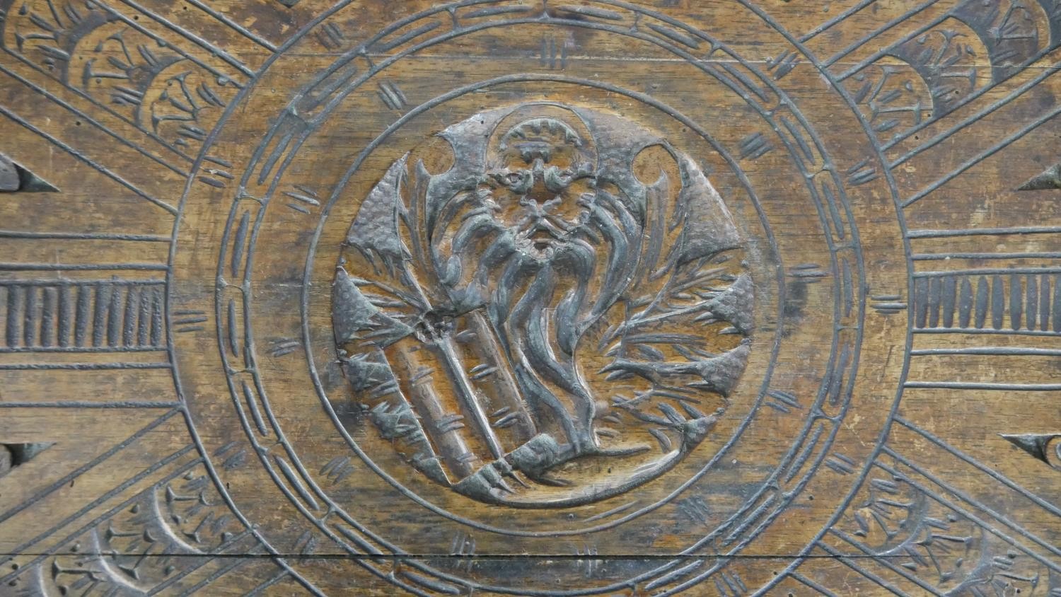 A late 19th century oak occasional table with shaped and carved central medallion raised on - Image 3 of 14