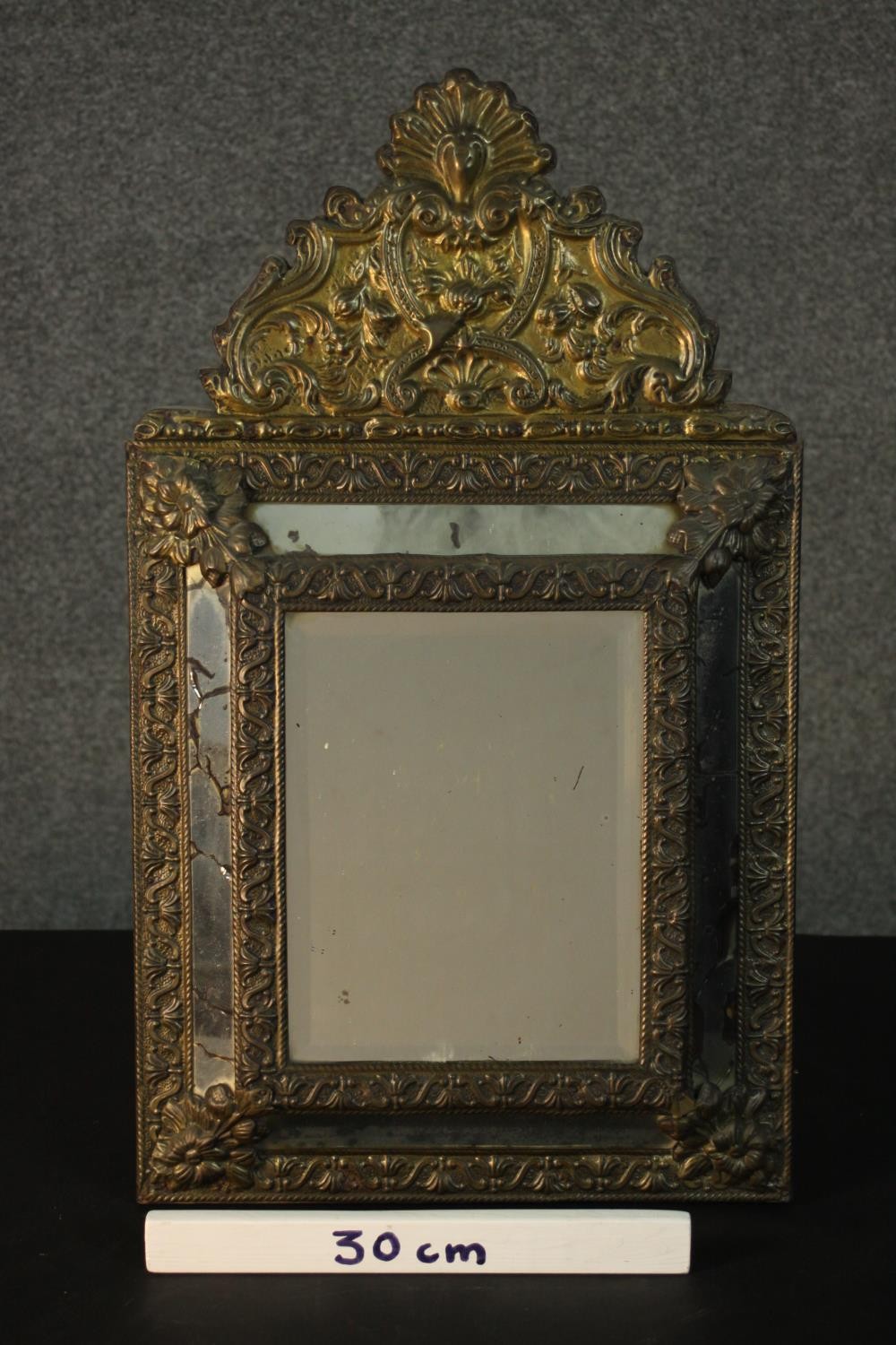 A 19th century Dutch pressed brass wall mirror, of rectangular form, within a marginal frame, with - Image 2 of 7
