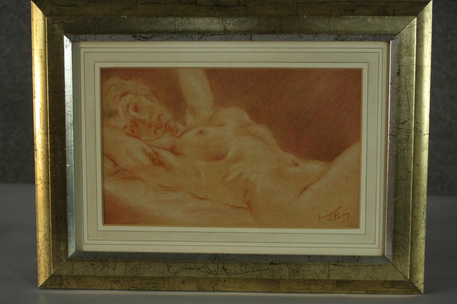 Fortunino Matania (1881-1963)- a framed and glazed pencil and crayon, nude study, signed. H.33 W. - Image 2 of 6