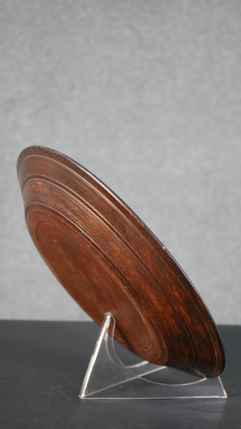A 19th century Chinese bamboo folding travel head rest along with a carved plate inlaid with a - Image 10 of 10