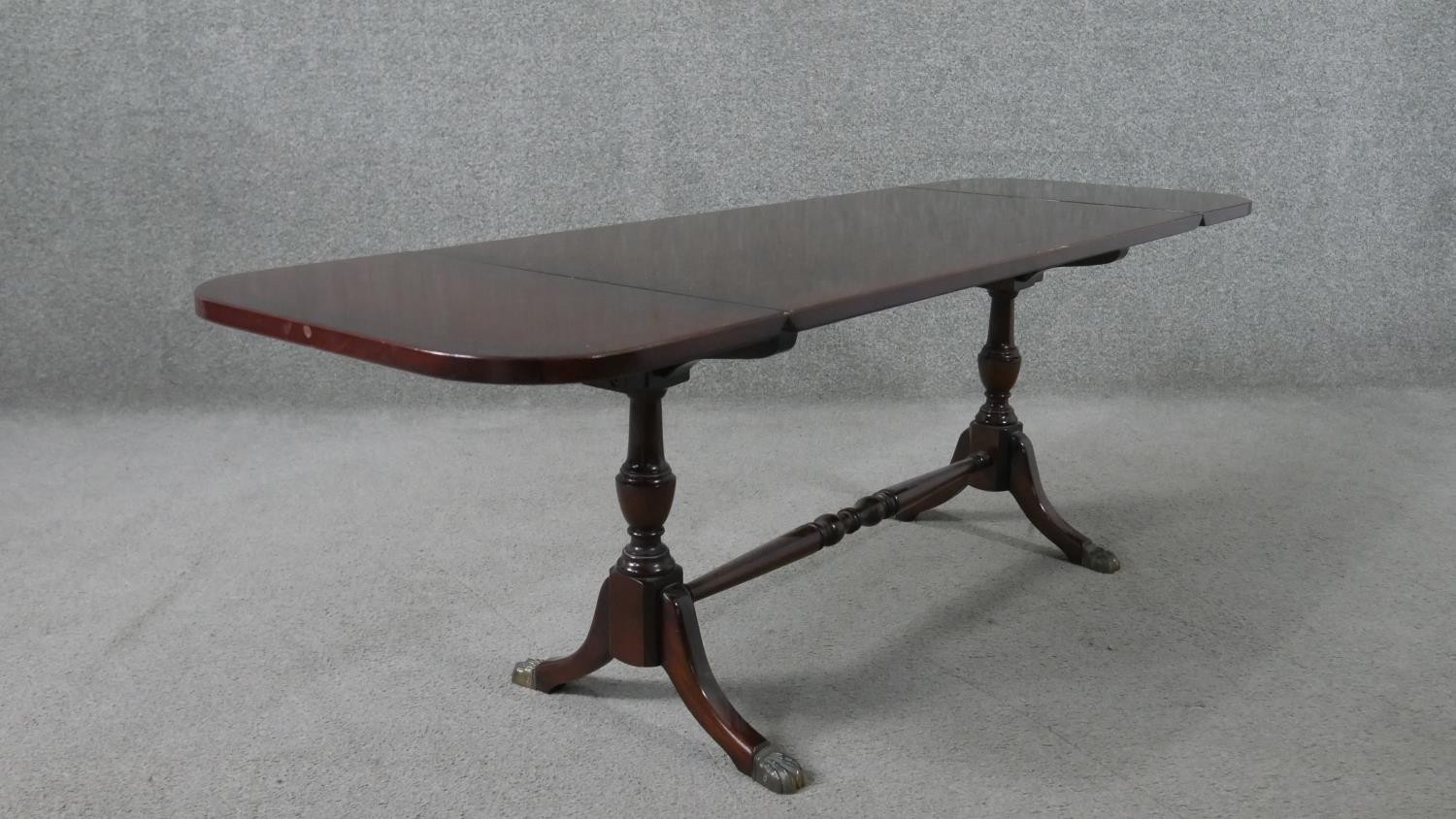 A 20th century George III style mahogany coffee table, the crossbanded top with two drop leaves, - Image 8 of 9