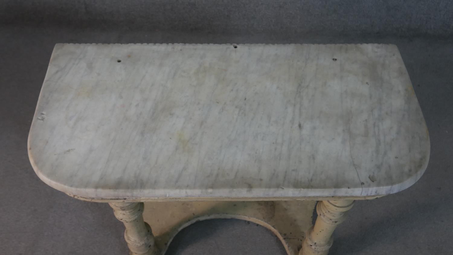 A 19th century painted marble topped washstand on turned supports. H.66 W.90 D.43cm - Image 3 of 6
