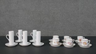 A set of five mid century Lagardo Tackett Schmid white porcelain espresso cups & saucers along