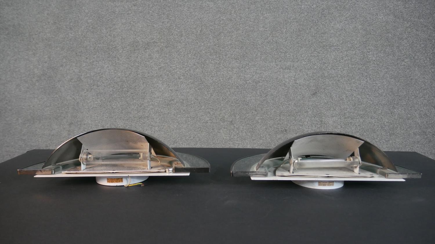 Two pairs of mid century Estiluz chrome and glass semicircular design wall lights, with makers - Image 9 of 11