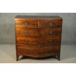 A George III mahogany bow front chest of two short over three long graduated drawers, over a