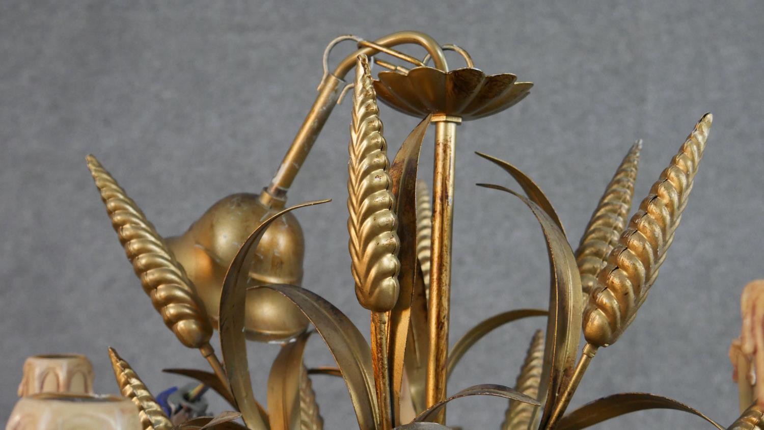 A 20th century gilt metal chandelier, in the form of a wheatsheaf, with five branches. H.48 W.43cm - Image 2 of 6