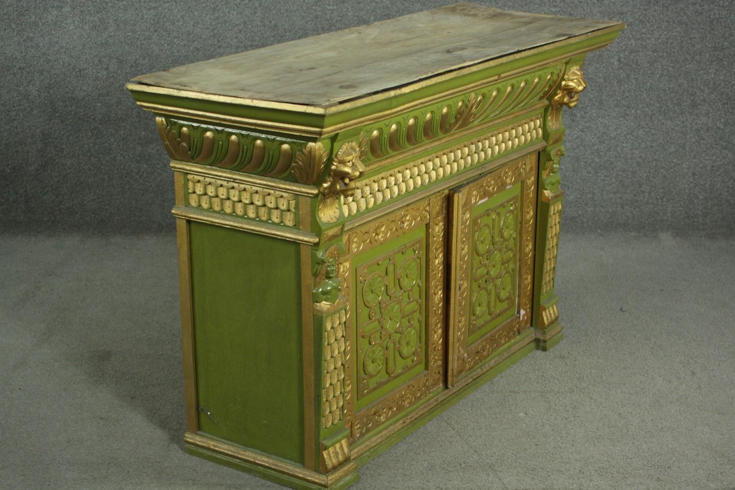 A green painted and parcel gilt cabinet, with a gadrooned cornice, above a frieze of scales, over - Image 6 of 13