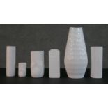 A collection of six white glaze ceramic Bavarian and German mid century vases, including Rosenthal