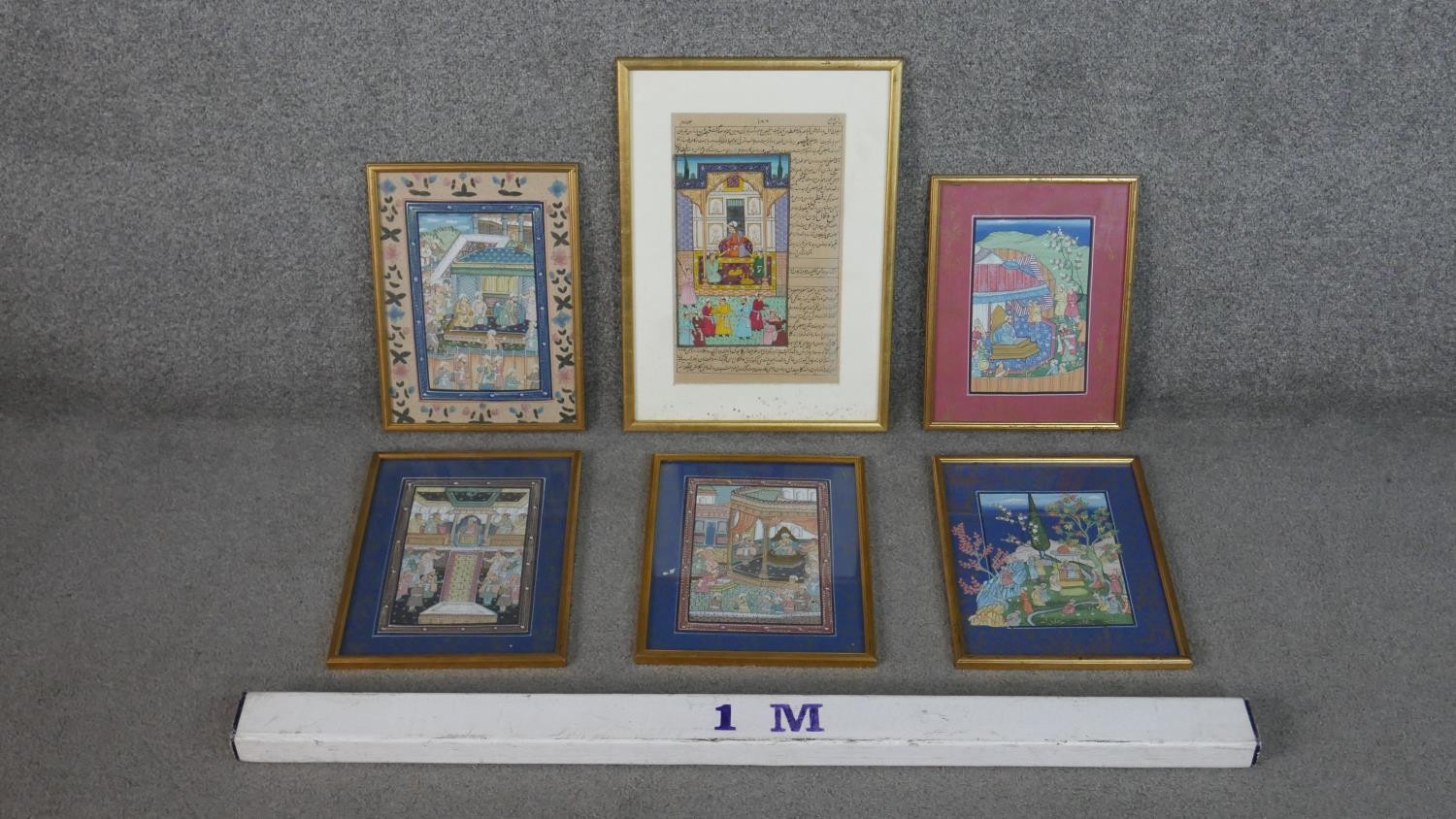 Six framed and glazed 20th century Indian gouache on paper of various courtroom scenes. H.45 W. - Image 3 of 11
