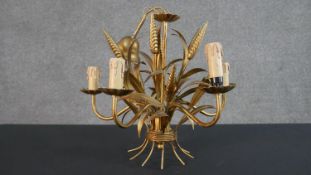 A 20th century gilt metal chandelier, in the form of a wheatsheaf, with five branches. H.48 W.43cm