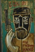 Billy Childish (b.1959) An unframed oil on timber boards (double sided) 'Gun in My Fathers Hand/Self