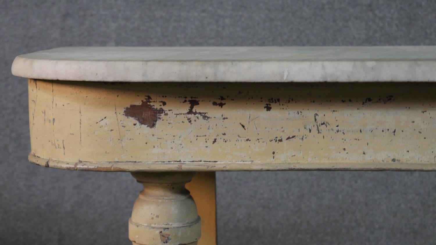 A 19th century painted marble topped washstand on turned supports. H.66 W.90 D.43cm - Image 4 of 6