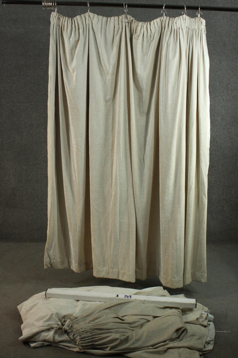 Two pairs of fully lined cream silk mix velour curtains. (cream) H.177 W.210cm. - Image 2 of 9