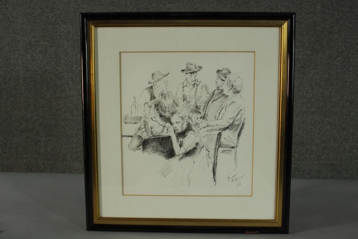 Fortunino Matania (1881-1963), pen and ink, figures around a table, signed with inscription to the - Image 2 of 7