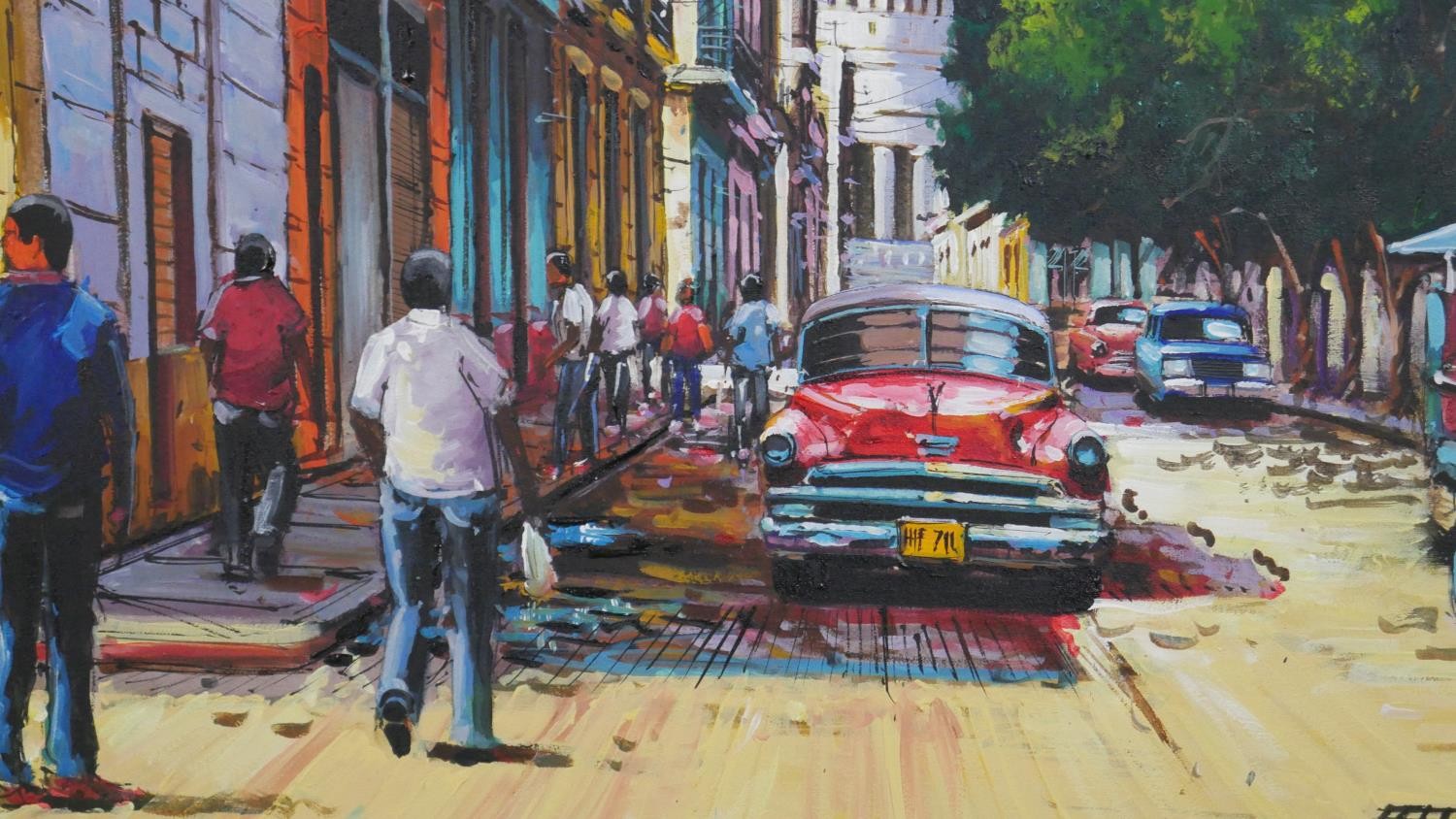 A framed oil on canvas of a Havana Old Town, unsigned. H.67 W.86cm - Image 4 of 5