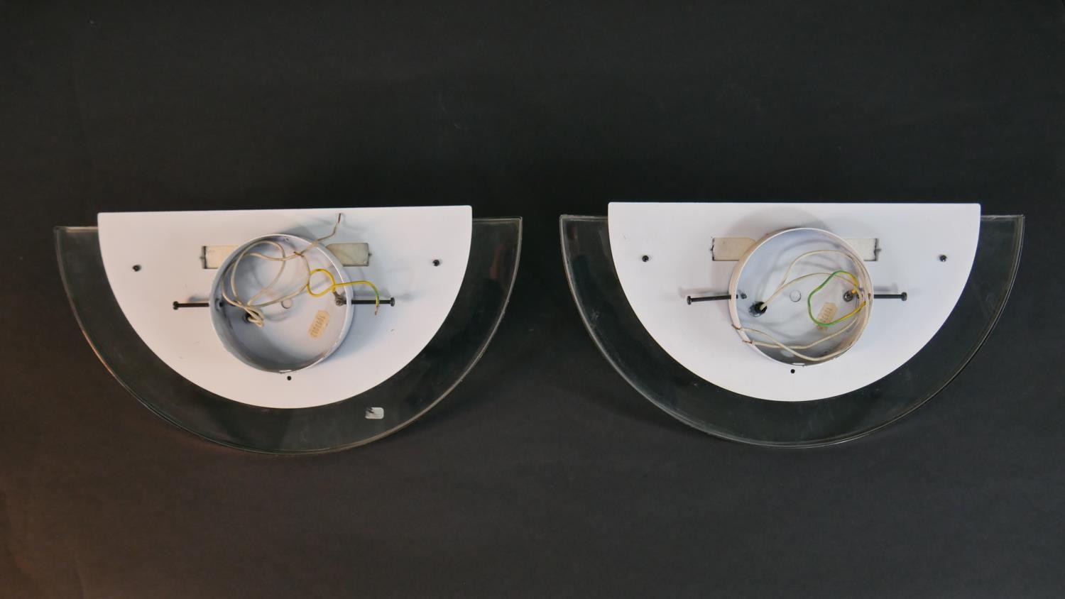 Two pairs of mid century Estiluz chrome and glass semicircular design wall lights, with makers - Image 11 of 11