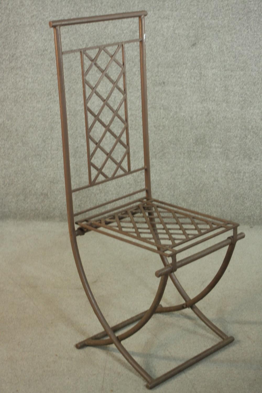 A set of four wrought iron folding garden dining chairs, with lattice back and seat. - Image 5 of 8