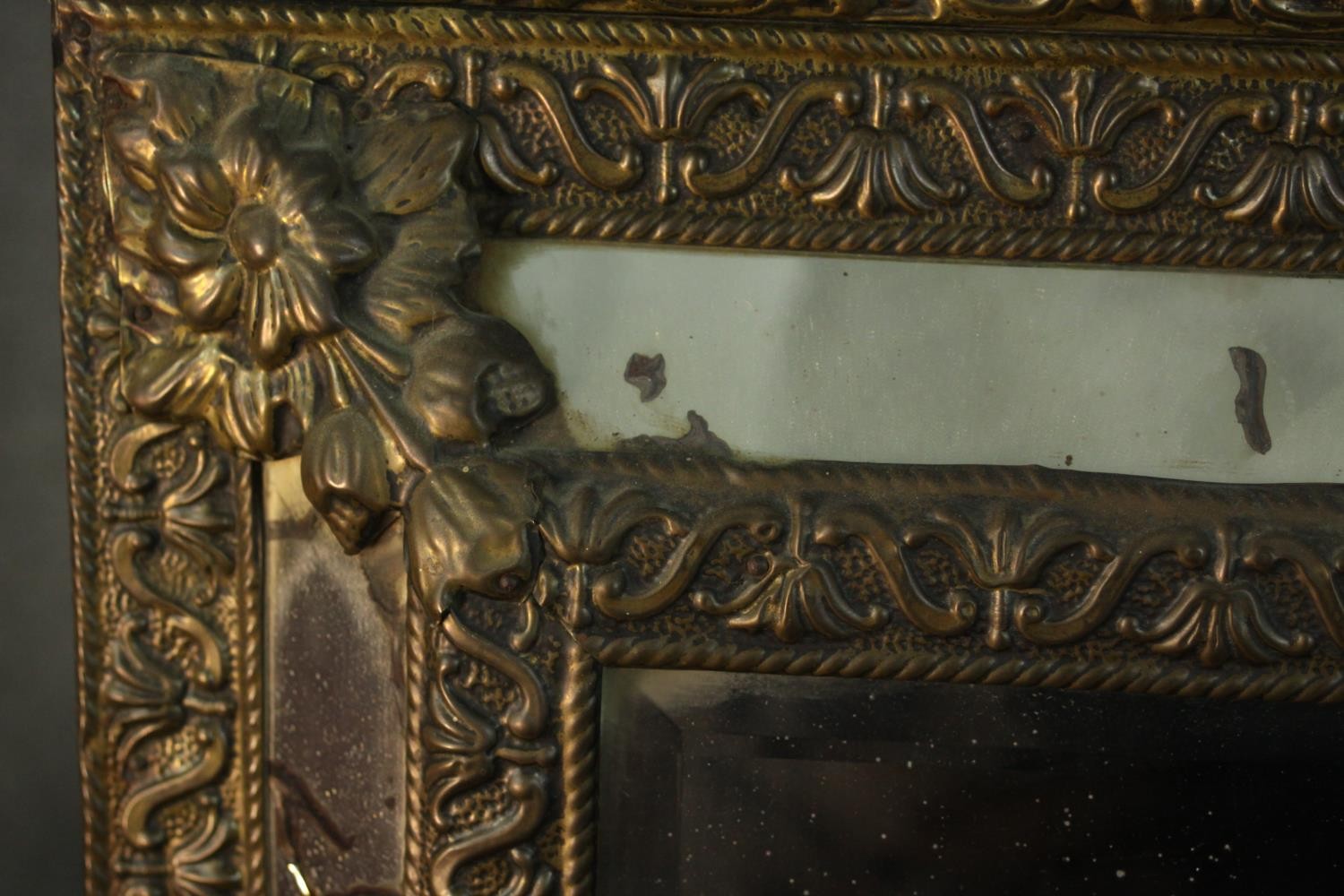 A 19th century Dutch pressed brass wall mirror, of rectangular form, within a marginal frame, with - Image 4 of 7